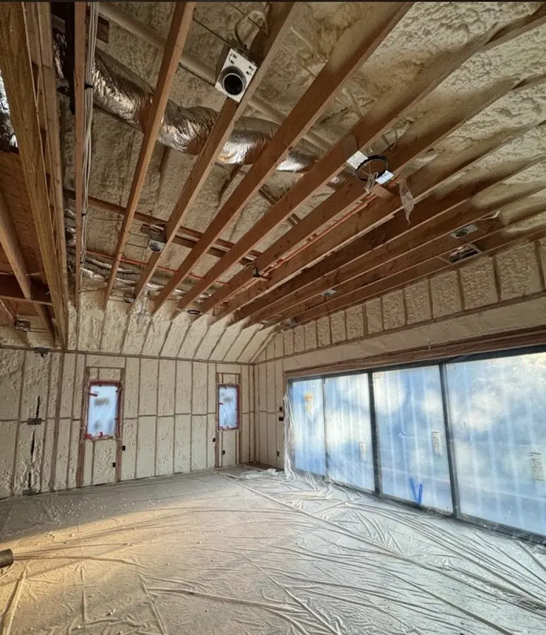 Interior walls and ceiling insulated with spray foam during new construction in Novi